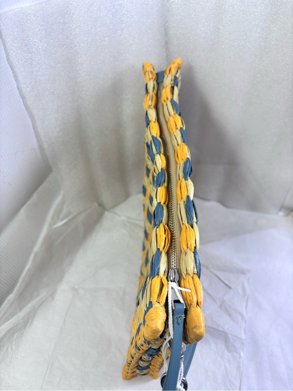 Tory Burch Ella Raffia Pouch. Deep Turquoise. - Picture 7 of 15
